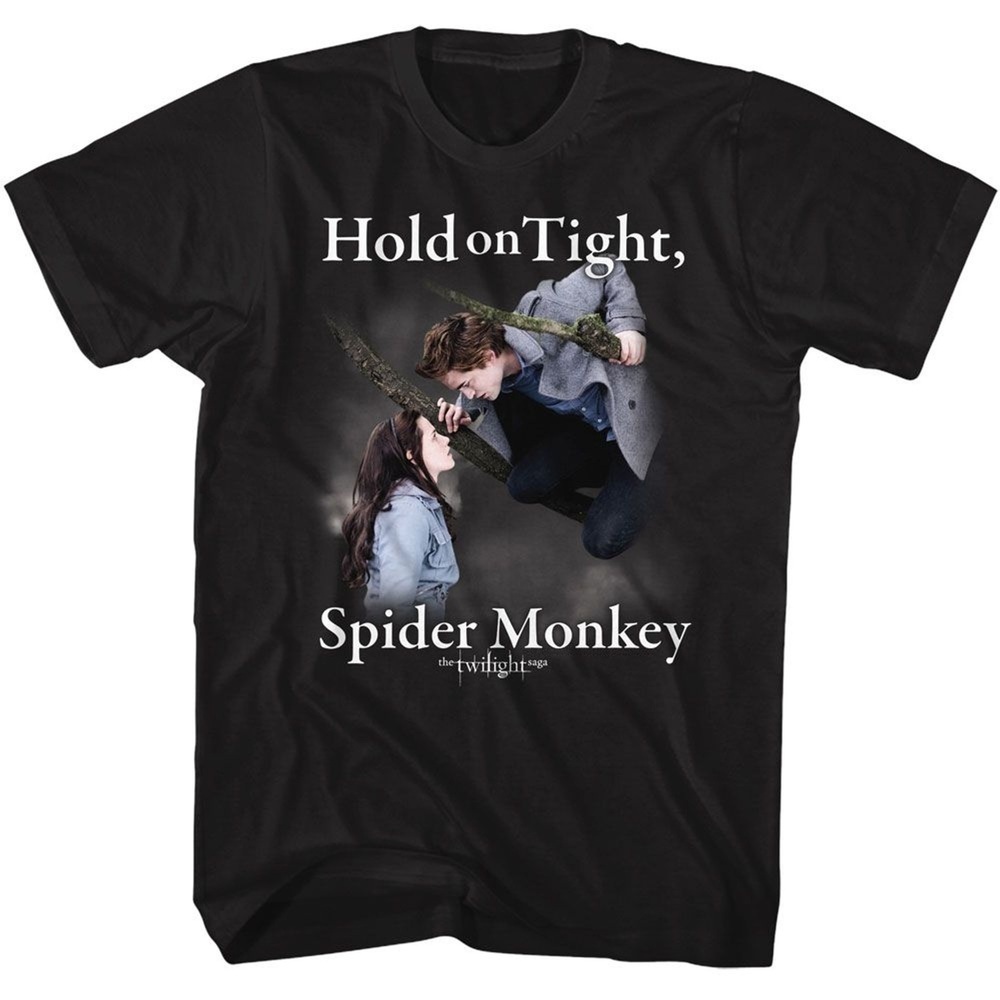 Twilight Hold On Spider Monkey Black Adult Tshirt
